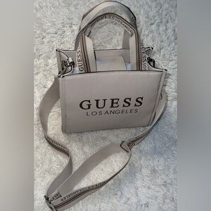 GUESS Beige Los Angeles Logo Crossbody Tote